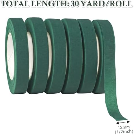 6 Roll Floral Tape 1/2inch Flower Tape Dark Green, Floral Tapes for Bouquet Stem Wrapping and Floral Crafts, Wedding Bouquet