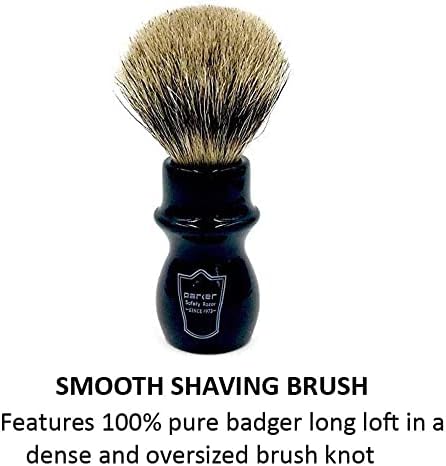 Parker Handmade Deluxe Mug Shaving Brush with Stand - 100% 3-Band Pure Badger Bristles -Extra Dense and Firm (Black)