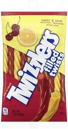 Sweet & Sour Filled Licorice Twists Candy, Cherry Kick & Citrus Punch, 7 oz Bags (4 Pack)