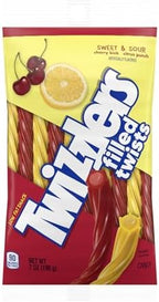 Sweet & Sour Filled Licorice Twists Candy, Cherry Kick & Citrus Punch, 7 oz Bags (4 Pack)