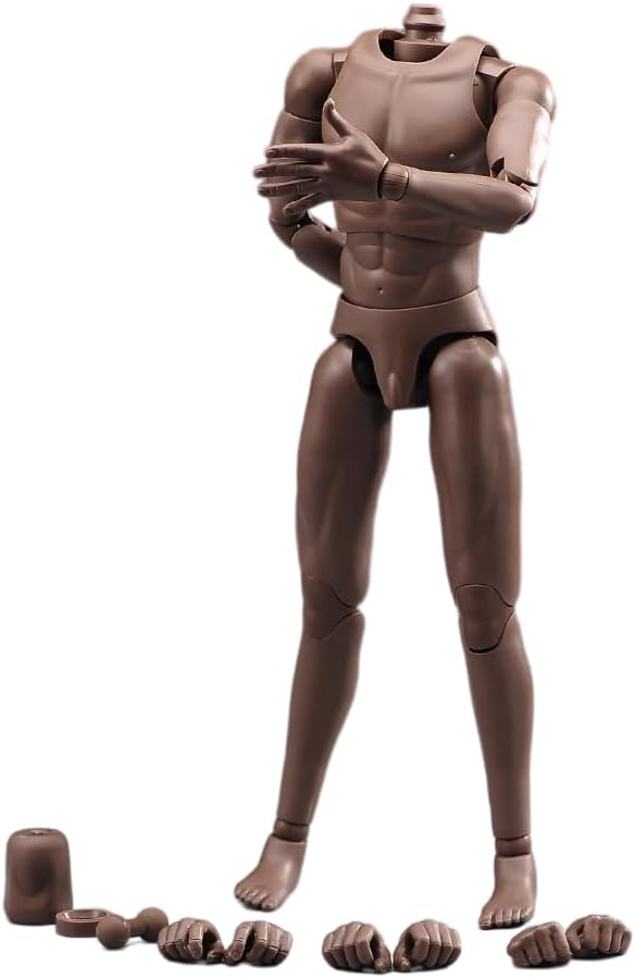 Fremego 1/6 Scale Male Body,12inch Joints Flexible Muscle Male Soldier Action Figure Body Artistic Human Body Miniature Figure Doll (Black Skin)