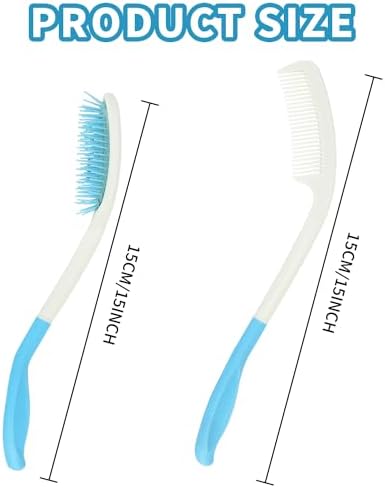 Kesywale Long Reach Handled Comb and Hair Brush Set for Elderly and Hand-Disabled People, Not Need to Lift Hand (Blue)