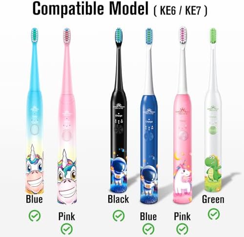 Dada-Tech Replacement Heads for Kids Electric Toothbrush DT-KE6 and DT-KE7 - Pack of 4 (Black)