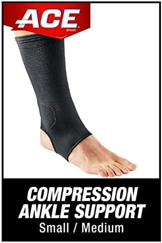 ACE Brand Compression Ankle Support, Small/Medium, Black, 1/Pack