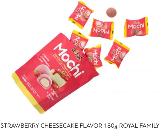 Royal Family Mochi, Strawberry Cheesecake Flavor, (2 Pack 8.4 oz) – Gluten-Free, Low-Fat, Lacto-Vegetarian Treat