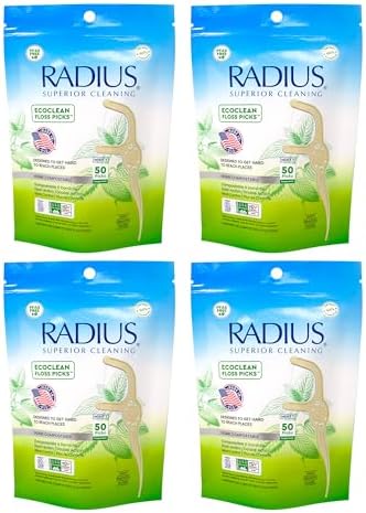 RADIUS Peppermint EcoClean Compostable Floss Picks Adult for Oral Care Boost Non Toxic Tooth & Gum Protection