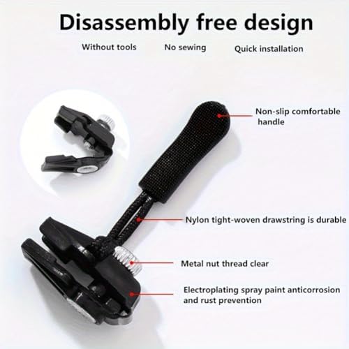 Zipper Repair Kit, 12pcs 3 Different Size Replacement Zipper Quick Install Detachable Pulls Zip Heads, No Sewing Required, for Jackets, Luggage, Bags