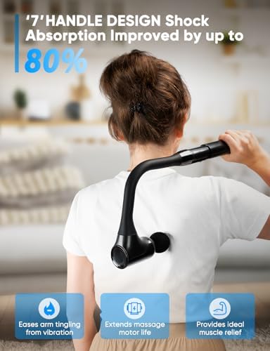 Massage Gun Deep Tissue - Back Massager for Pain Relief Deep Tissue with Extended Handle, 12MM Percussion Less-Shock Neck/Foot/Leg/Shoulder Massager, Infinitely Adjustable Speed & 4 Replaceable Heads