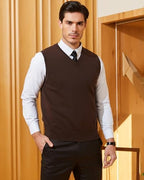 Kallspin Men's Pure Cotton Sweater Vest V Neck Regular Fit Knit Sleeveless Pullover Sweater