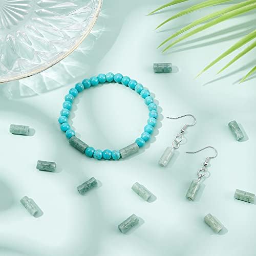NBEADS 16 Pcs Natural Jadeite Beads, Column Stone Beads Tube Shape Jade Stone Engraving Flower Gemstone Beads for DIY Bracelets Necklaces Jewelry Craft Making, Hole: 2mm
