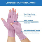 2-Pair Arthritis Compression Gloves for Alleviate Rheumatoid Osteoarthritis, Carpal Tunnel Raynauds Disease, Fingerless Design Breathable & Moisture, Women and Men (Purple, Medium)