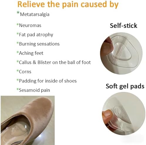 Metatarsal Pads Ball of Foot Cushions 8 Pack /4 Pairs Gel Ball Feet Pads Mortons Neuroma Callus Foot Pain Relief Bunion Forefoot Support for Women Men (One Size Fits All, Count, 8)