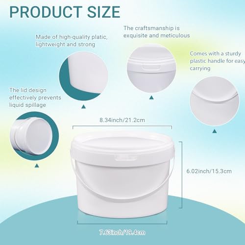 10 Pack White Plastic Bucket with Handle and Lid Food Storage Bucket Containers All Purpose Pail for Multipurpose Paint Water Art Crafts Projects Garage Organization (1 Gallon White)