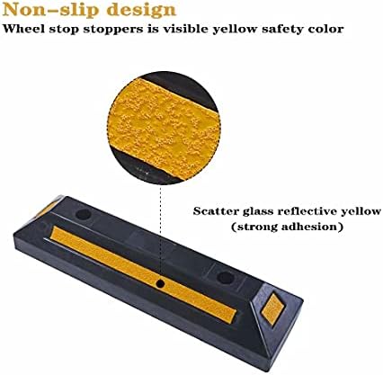 Parking Stopper for Garage Heavy Duty Rubber Parking Block Curb - Wheel Stop with Scatter Glass Reflective Yellow Targets for Car Garage Floor and Truck RV Stop Aid Indoor Outdoor, 2 Pack
