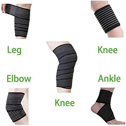 Extra Long Elastic Knee Wrap Compression Bandage Brace Support for Legs, Plantar Fasciitis, Stabilising Ligaments, Joint Pain, Squat, Basketball, Running, Tennis, Soccer, Football, Volleyball (Black)