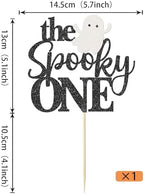 1 Pack The Spooky One Cake Topper Glitter The Spooky One Halloween Birthday Cupcake Picks 1st Birthday Goast Cake Decorations for Halloween Kids Birthday Party Supplies Black
