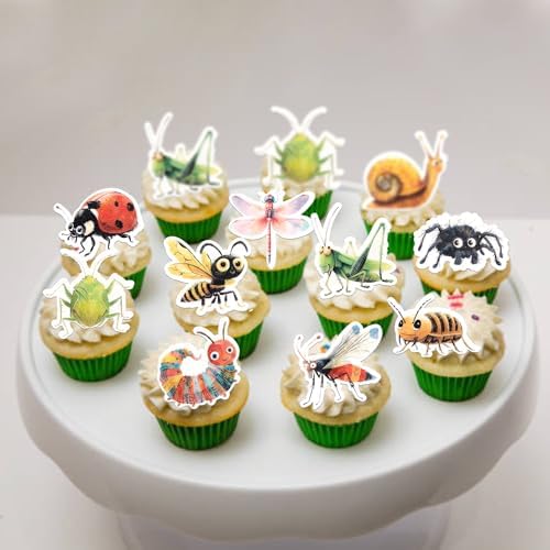 60 PCS Edible Insect Cupcake Toppers Ladybugs Spiders Snail Grasshoppers Dragonfly Caterpillar Bee Cupcake Picks Edible Insects Party Decorations Insects Theme Baby Shower Birthday Party Supplies