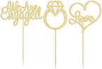 Gyufise 24Pcs Gold We're Engaged Cupcake Topper Glitter Bridal Shower Diamond Ring Love Heart Cupcake Picks Wedding Engagement Theme Party Cake Decorations Supplies