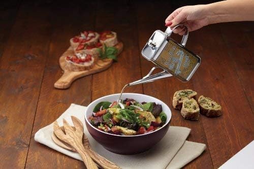 KitchenCraft World of Flavours Olive Oil Drizzler Can with Decorative Print, Stainless Steel, 500 ml