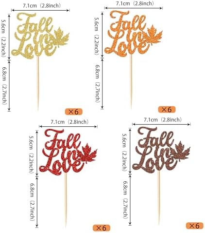 Rsstarxi 24 Pack Glitter Fall in Love Cupcake Toppers Fall leaves Thanksgiving Day Cupcake Toothpicks Bridal Shower Cupcake Decorations for Wedding Engagement Party Cake Decorations