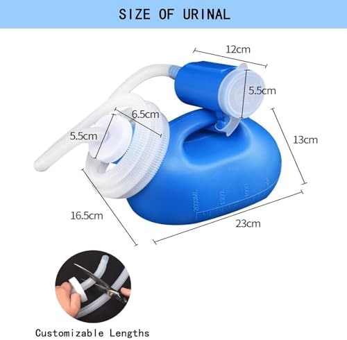 2000ML Portable Urinal for Men, Spill Proof Urine Bottles for Men, Thick Large Pee Bottle with Long Tube and Lid, for Hospital Car Home Toilet Travel Camping Blue, No Brush