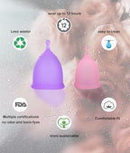 Menstrual Cups with Collapsible Storage Cup, Leak-Proof Design with Medical Grade Silicone Period Cups Reusable, Tampon and Pad Alternative,for Light Flow and Heavy Flow Large+Small