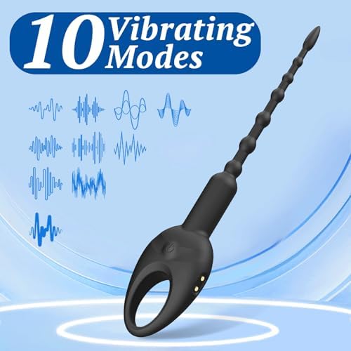 Vibrating Penis Plug Urethra Vibrator Penis Vibrator Dilators 10 Vibration Modes Male Sex Toys Sounding Rods Urethra Full Silicone Penis Toys Urethral Plug Urethral Sound Toys