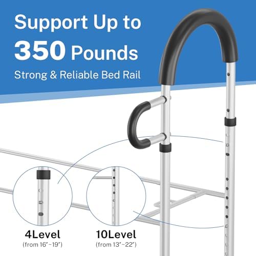 Bed Rails for Elderly Adults Safety: Side Assist Grab Bar Handrails for Seniors with Dual Handle Rails & Storage Bag - Adjustable Bed Cane Portable Bedside Railing - Fits Twin Full Queen King White