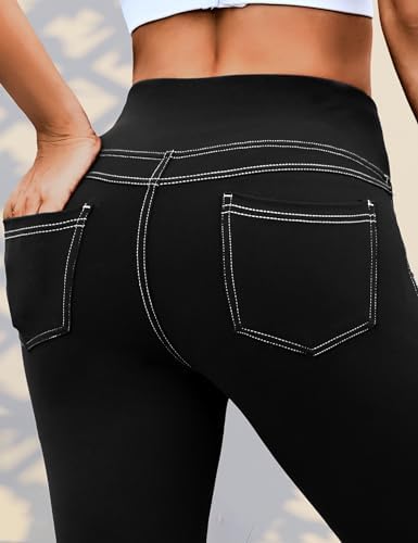 VOOVEEYA Curvy Womens Leggings, High Waisted Yoga Pants with Back Pockets, Tummy Control - Buttery Soft - Stretchy
