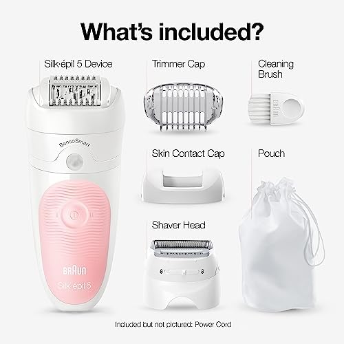 Braun Epilator Silk-épil 5 5-620, Hair Removal Device, Epilator for Women, Shaver & Trimmer, Cordless, Rechargeable, Wet & Dry, 6 Piece Set, Holiday Gifts for Women