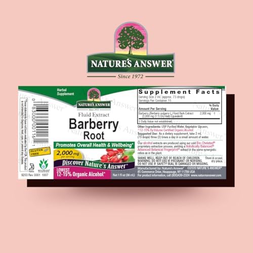 Nature's Answer Barberries Dried Organic Barberry Root 1 Ounce - Barberry Supplements with Berberine, Organic Low Alcohol, Gluten Free, Kosher, Fluid Extract - Immune & Digestive Support