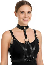 Women's Body Chest Harness Belt, Adjustable Leather Halter Gothic Punk Collar Choker Neck Waist Chest Harness Bondage Strap, BDSM Cosplay Costume Rave Nightclub Party Masquerade Clubwear