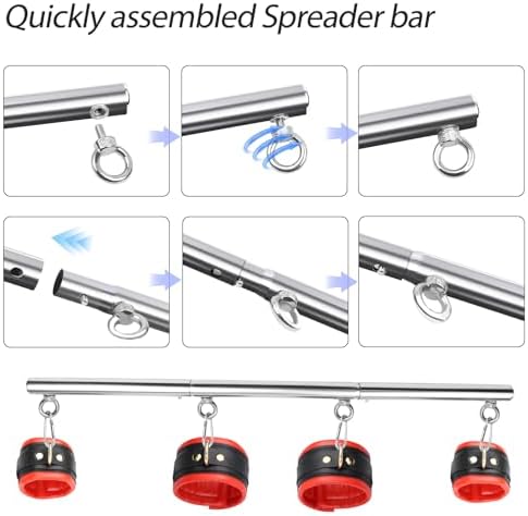 BDSM Bondage Restraints with Handcuffs Ankle Cuffs for Couples Spreader Bar Sex Toys Bondage Gear & Accessories Adjustable Bondage Kit Adult Sex Toys & Games (Red)