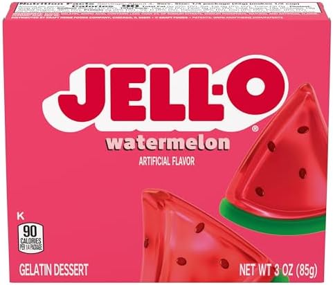 Jell-O Gelatin Dessert Mix, Watermelon Flavored, Artificially Flavored, Fat Free, Quick & Easy Dessert, 3 oz (Pack of 4)