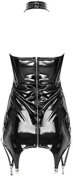 YiZYiF Woman Wet Look PVC Leather Bodycon Mini Dress Latex Zipper Club Party Dress with Garter Belt
