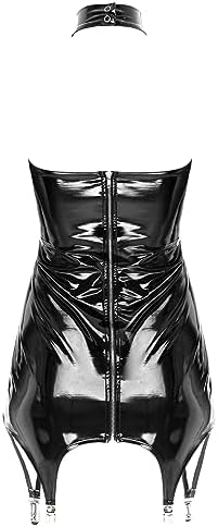 YiZYiF Woman Wet Look PVC Leather Bodycon Mini Dress Latex Zipper Club Party Dress with Garter Belt