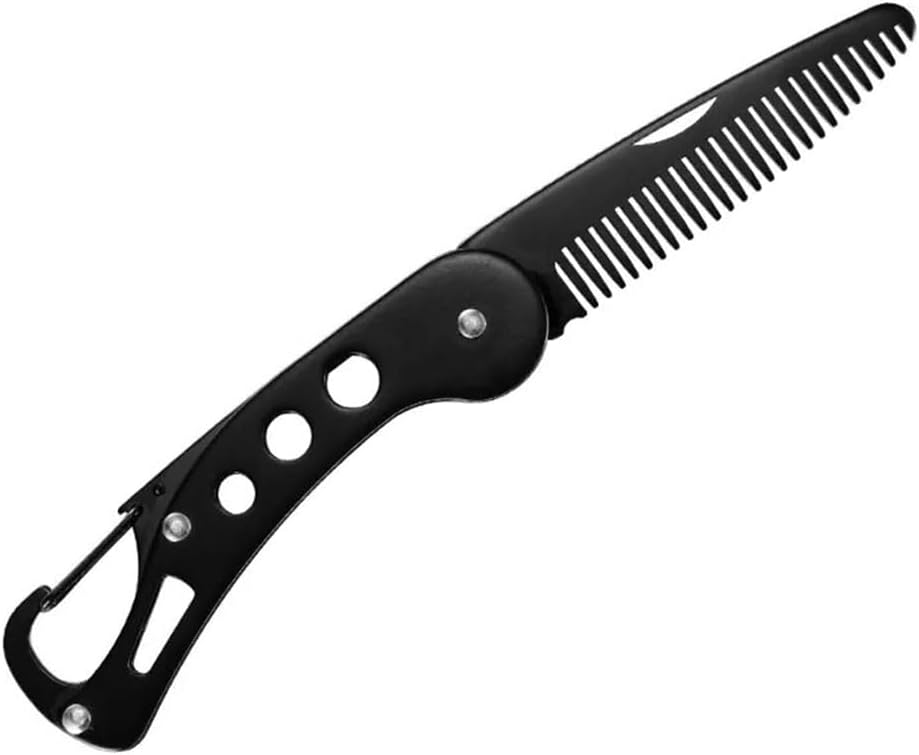 Stainless Steel Folding Beard Comb, Portable Multifunction Anti Static Comb for Men Mustache Styling