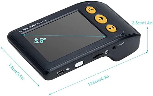 Portable Digital Video Magnifier Electronic Reading Aid 3.5 Inch LCD Screen for Low Vision 2x-25x Zoom Foldable Handle (Black)