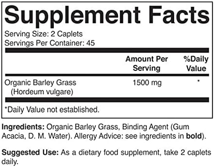 Brieofood Organic Barley Grass 1500mg, 45 Servings, Vegetarian, Gluten Free, 90 Vegetarian Tablets