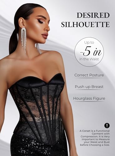 WS Waist Secrets Overbust Corset Top for Women - 15 Steel Boned Lace Up Bustier Perfect Corset for Bridal Wedding or Cosplay