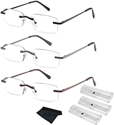 HIYANJN Frameless Reading Glasses Blue Light Blocking Rimless Computer Reader For men Lightweight Eyeglasses(3-Pack,2.00