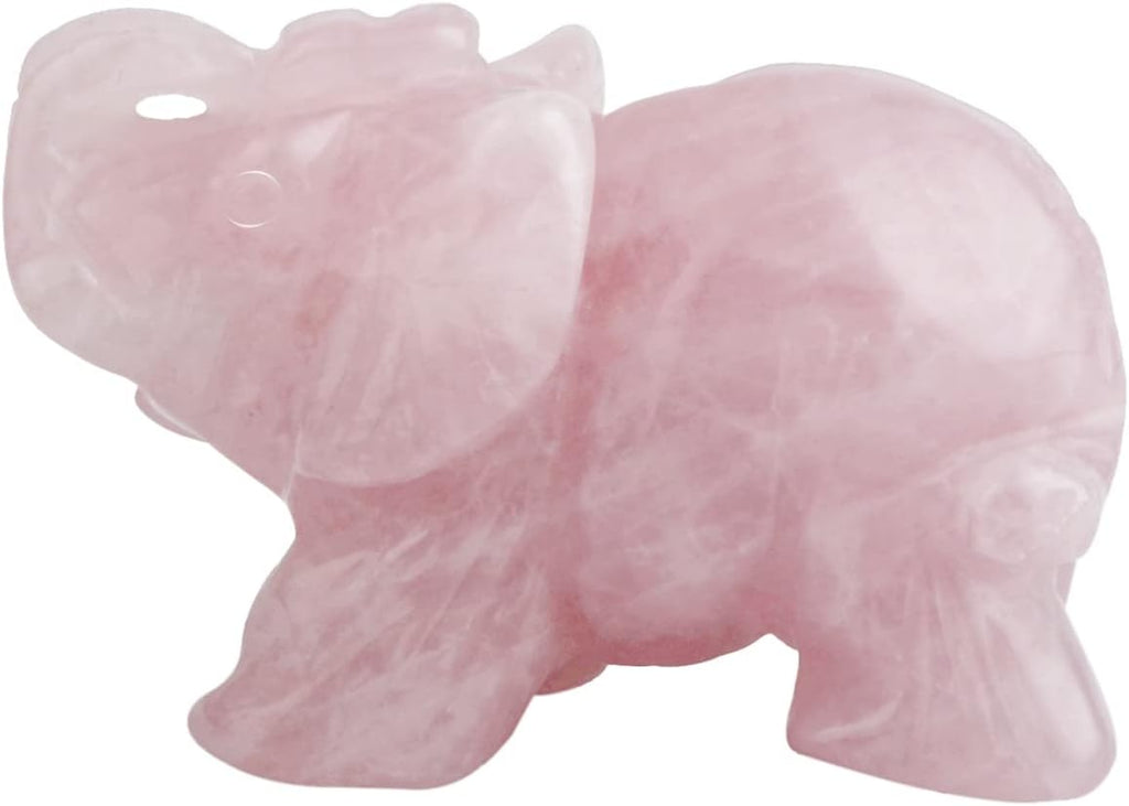 mookaitedecor Rose Quartz Elephant Crystal Sculpture Statue Healing Reiki Pocket Gemstone Figurines Crafts 1.5 Inch
