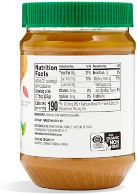 365 by Whole Foods Market, Organic Creamy Peanut Butter, Unsweetened & Unsalted, Stir and Enjoy, 26 Ounce