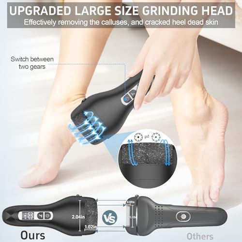 AdamPark Electric Foot File Callus Remover, Rechargeable Pedicure Tools Foot Care Kit, Portable Callus Remover Kit with 3 Roller Heads,2 Speed,Battery Display (Black Z2)