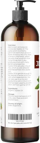 velona Jojoba Oil USDA Certified Organic - 8 fl oz (With Pump) | 100% Pure and Natural | Golden, Unrefined, Cold Pressed, Hexane Free | Moisturizing Face, Hair, Body, Skin Care