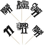 30 PCS Bro I'm 11 Cupcake Toppers Glitter Happy 11th Birthday Cupcake Picks Bruh I'm 11 Cake Decoration Cheers to Eleven Years for Boys Brother 11th Birthday Party Cake Decorations Supplies Black
