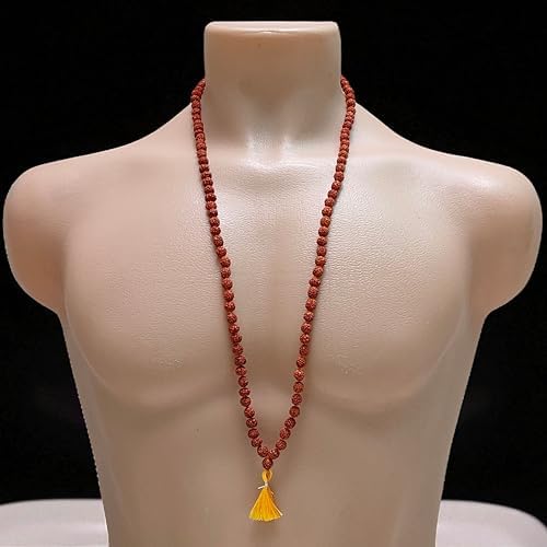 Rudraksha Japa Mala 7mm with Japa Bag Gomukhi | Natural Himalayan Genuine Original Rudraksha Rosary Garland Japa Mala Religious Tibetan Rudraksha Mala Necklace Bracelet Yoga Meditation Bead