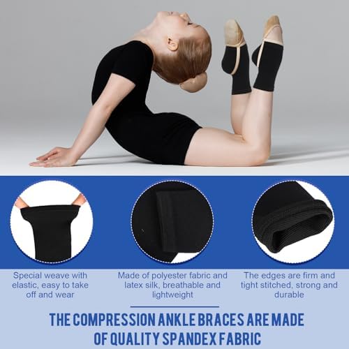 Tarpop 2 Pairs Kids Ankle Brace Set Foot Support Stabilizer Wraps Protector Guard Knitted Ankle Sleeve Sock Support Compression Socks for Injury Prevention(Black,Medium)