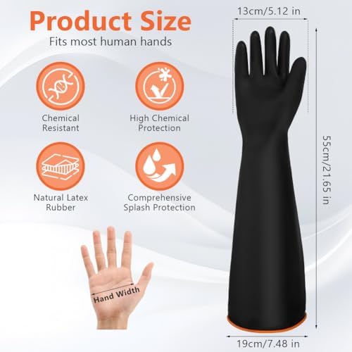 AUAUY 14"/18" Chemical Resistant Gloves, Reusable Heavy-Duty Rubber Gloves, Non-Slip Large Rubber Gloves, 1 Pair