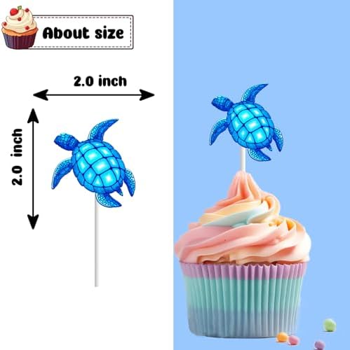 18 PCS Swimming Sea Turtle Cupcake Toppers for Boys Girls Baby Shower Under the Sea Ocean Cake Decorations Blue Neon Turtle Birthday Party Decorations Supplies